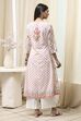 Off-White and Blue Cotton Floral Kalidar Suit Set image number 4