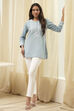 Blue Cotton Embroidered Straight Short Kurta image number 0