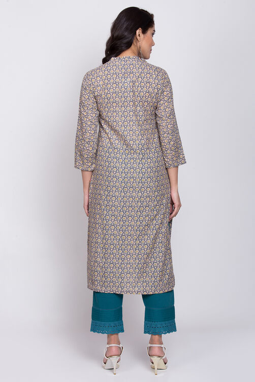Peach Cotton Straight Printed Kurta image number 4