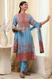 Dull Blue Printed Straight Suit Set image number 0