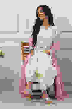 White Poly Chanderi Kalidar Suit Set image number 0