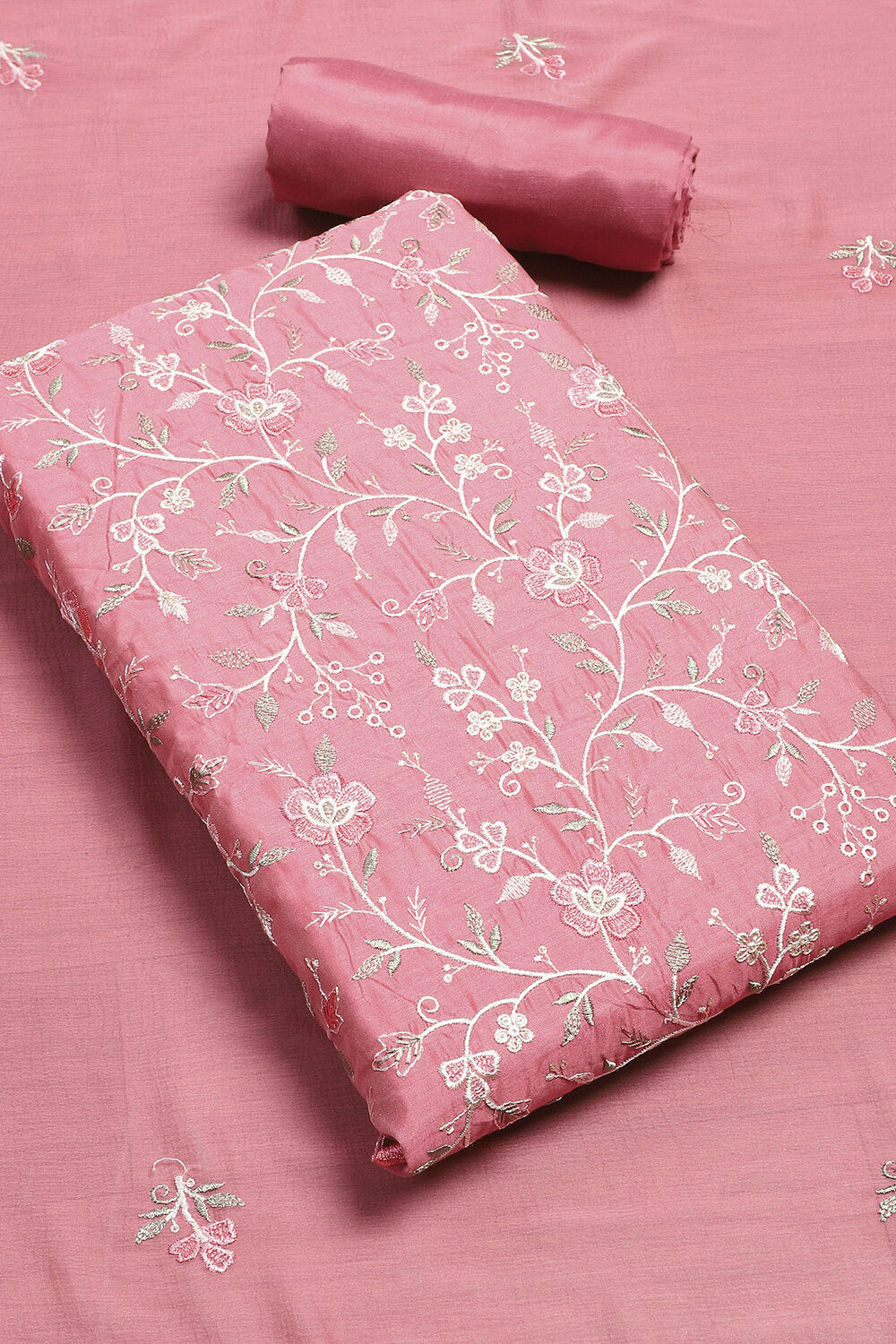 Pink Chanderi Blend Unstitched Suit Set image number 1