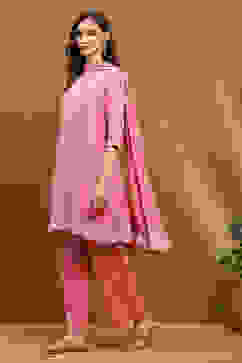 Pink Embroidered Kalidar Suit Set image number 3