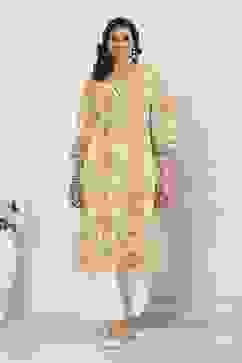 Off White Cotton Straight Kurta image number 5