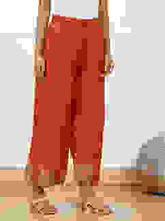Orange Jacquard Solid Straight Palazzo Pants image number 3