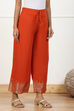 Blue Jacquard Solid Straight Palazzo Pants image number 3