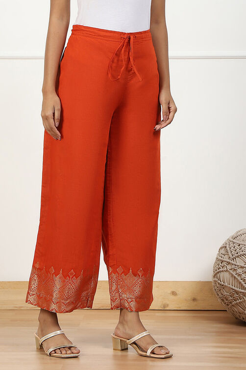 Blue Jacquard Solid Straight Palazzo Pants image number 3