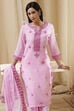 Pink Embroidered Straight Suit Set image number 7
