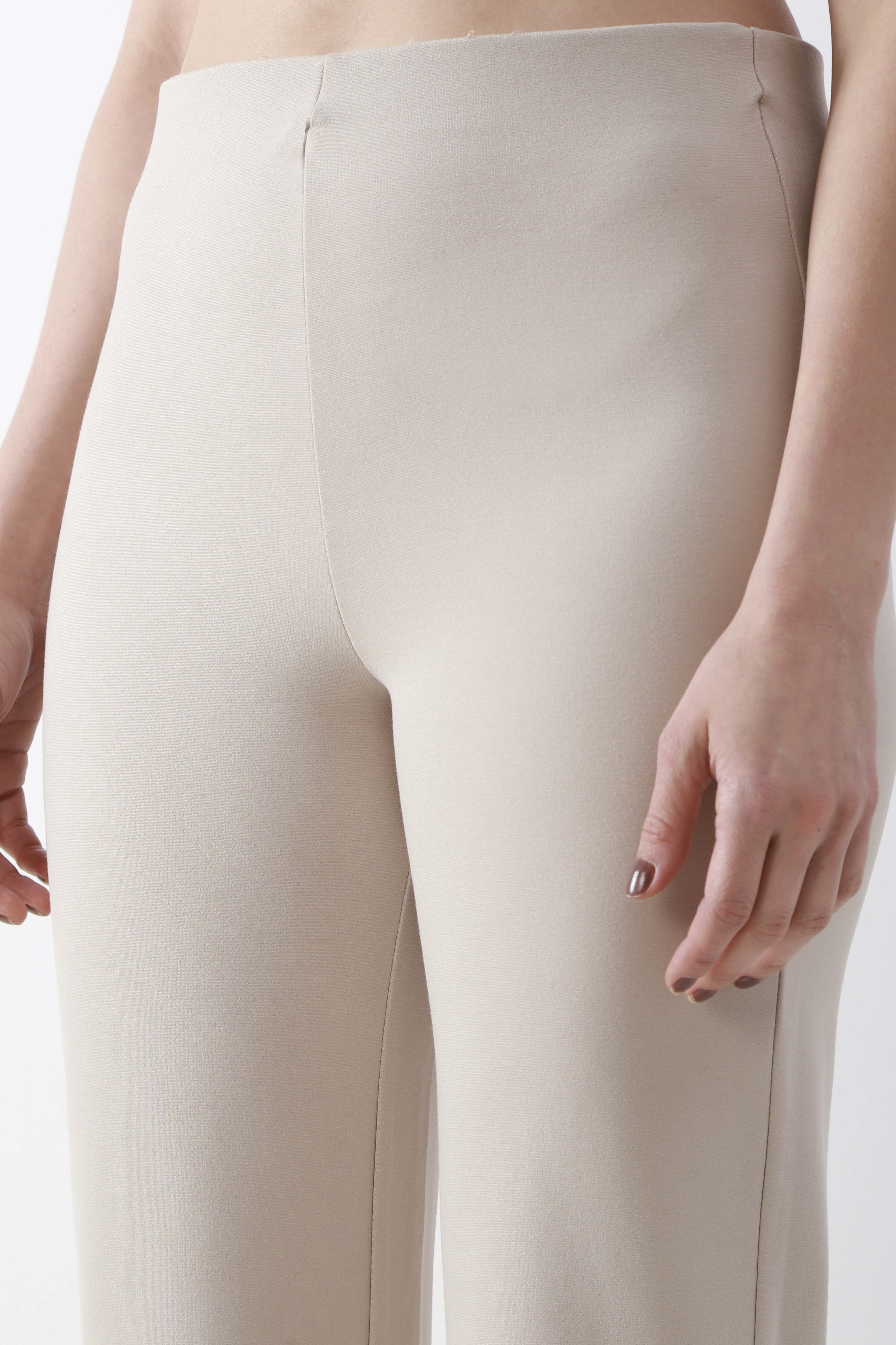 Beige Solid Flared Pants image number 1