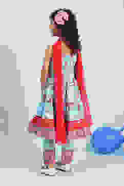 Sky Blue Cotton Printed Tiered Suit Set image number 4