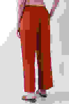 Red Solid Straight Palazzos image number 5
