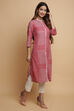 Green Cotton Blend Straight Kurta Slim Pant Suit Set image number 4