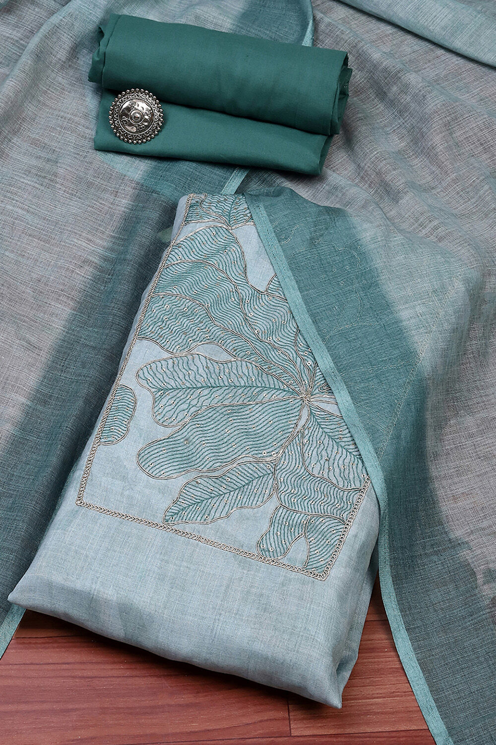 Pink Cotton Unstitched Suit Set image number 0