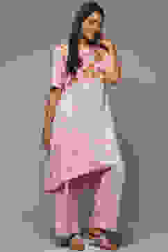 Beige Rayon Asymmetric Kurta Palazzo 2 Piece Set image number 0