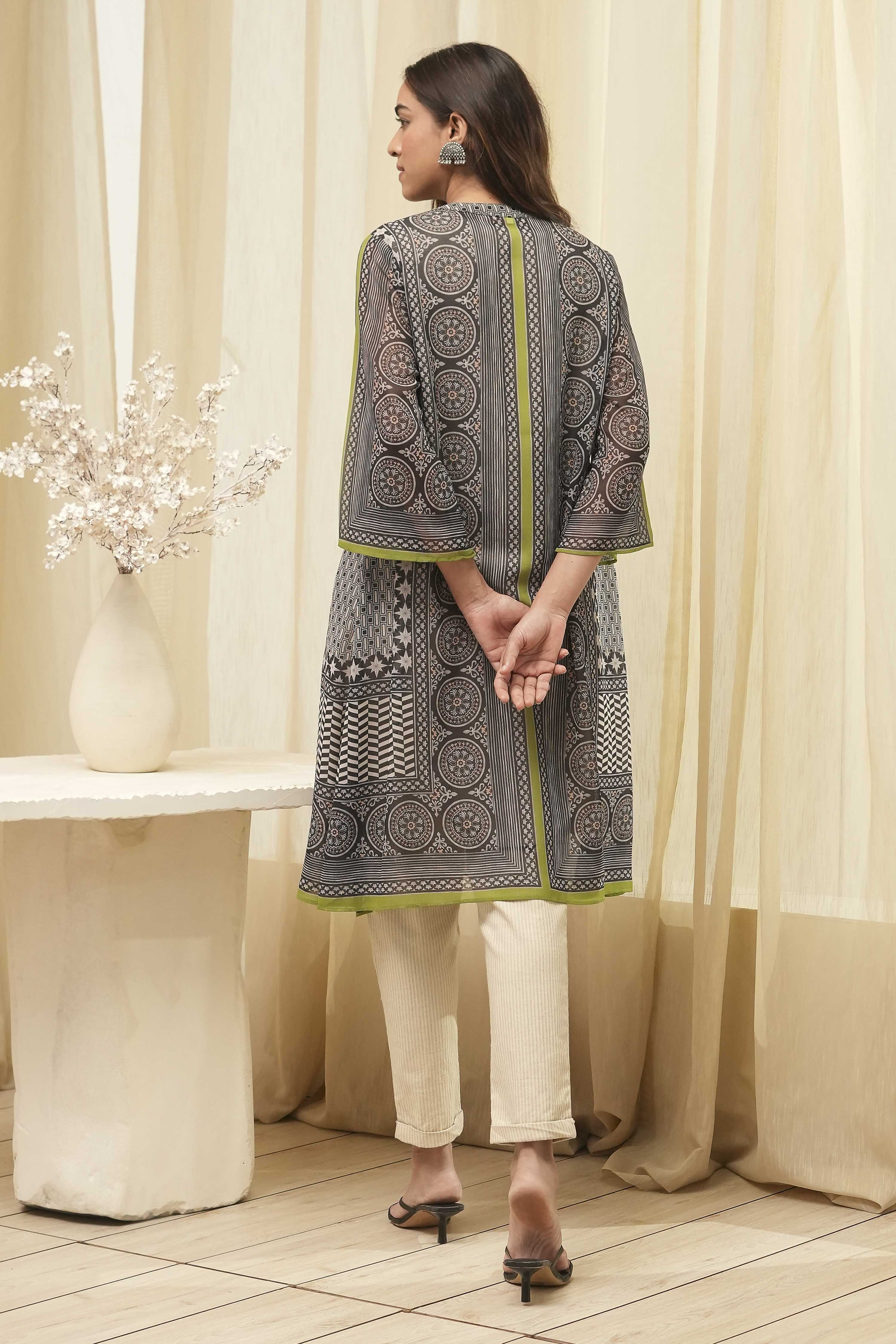 Black Printed Straight Kurta image number 4