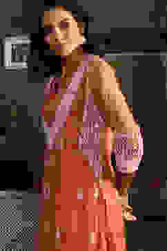 Burnt Orange Embroidered Organza Kalidar Suit Set image number 1