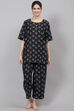 Black Straight Cotton Three Piece Printed Sleepwear Set image number 3