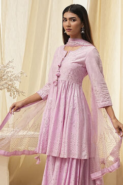Pink Cotton Metallic Polka Dots Flared Suit Set image number 1