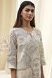 Off-White Cotton Straight Printed Kurta Set image number 1