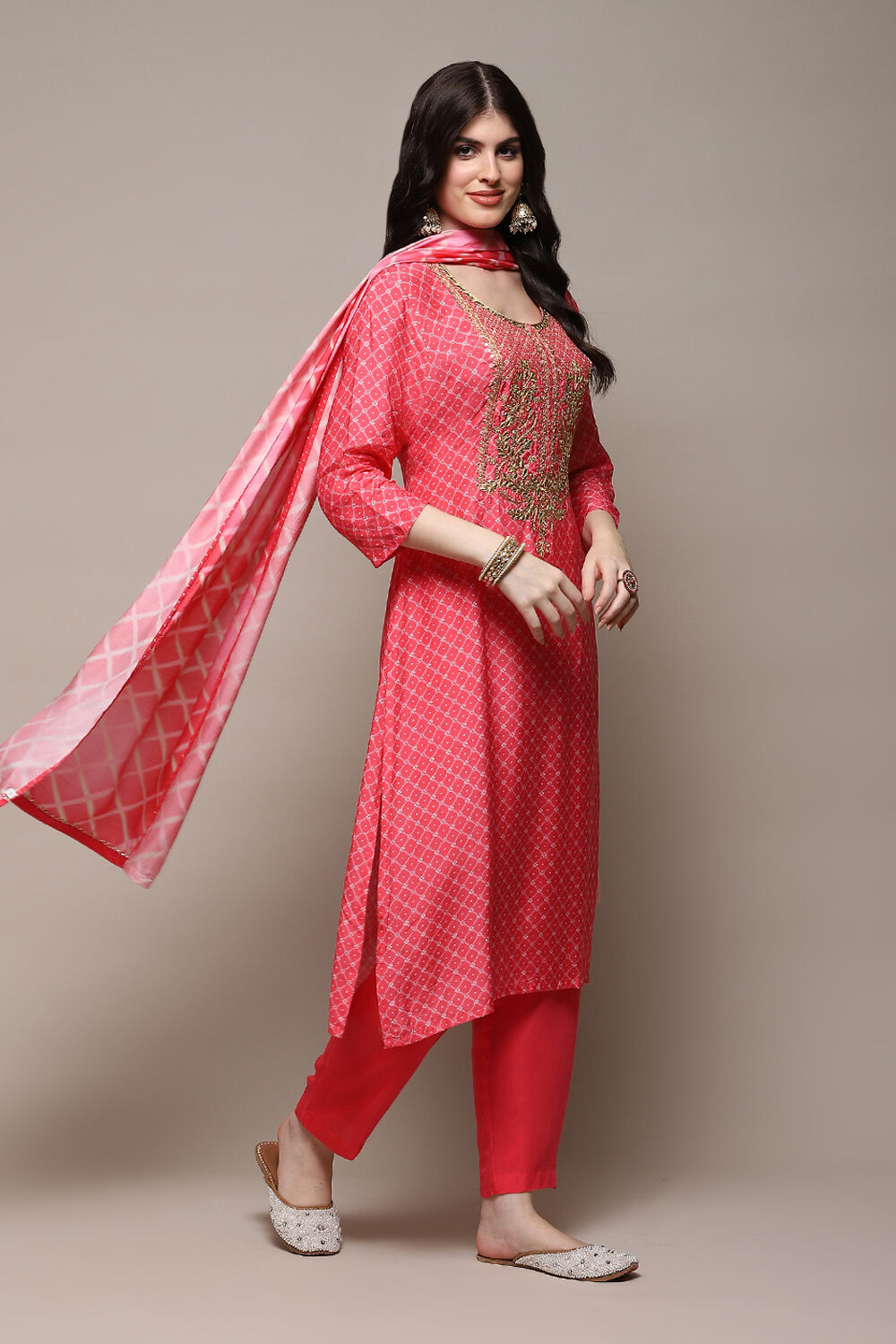 Pink Muslin Digital Print Unstitched Suit Set image number 8