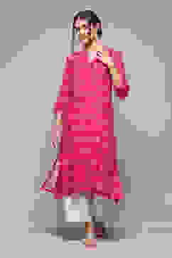 Hot Pink LIVA Straight Printed Kurta image number 0