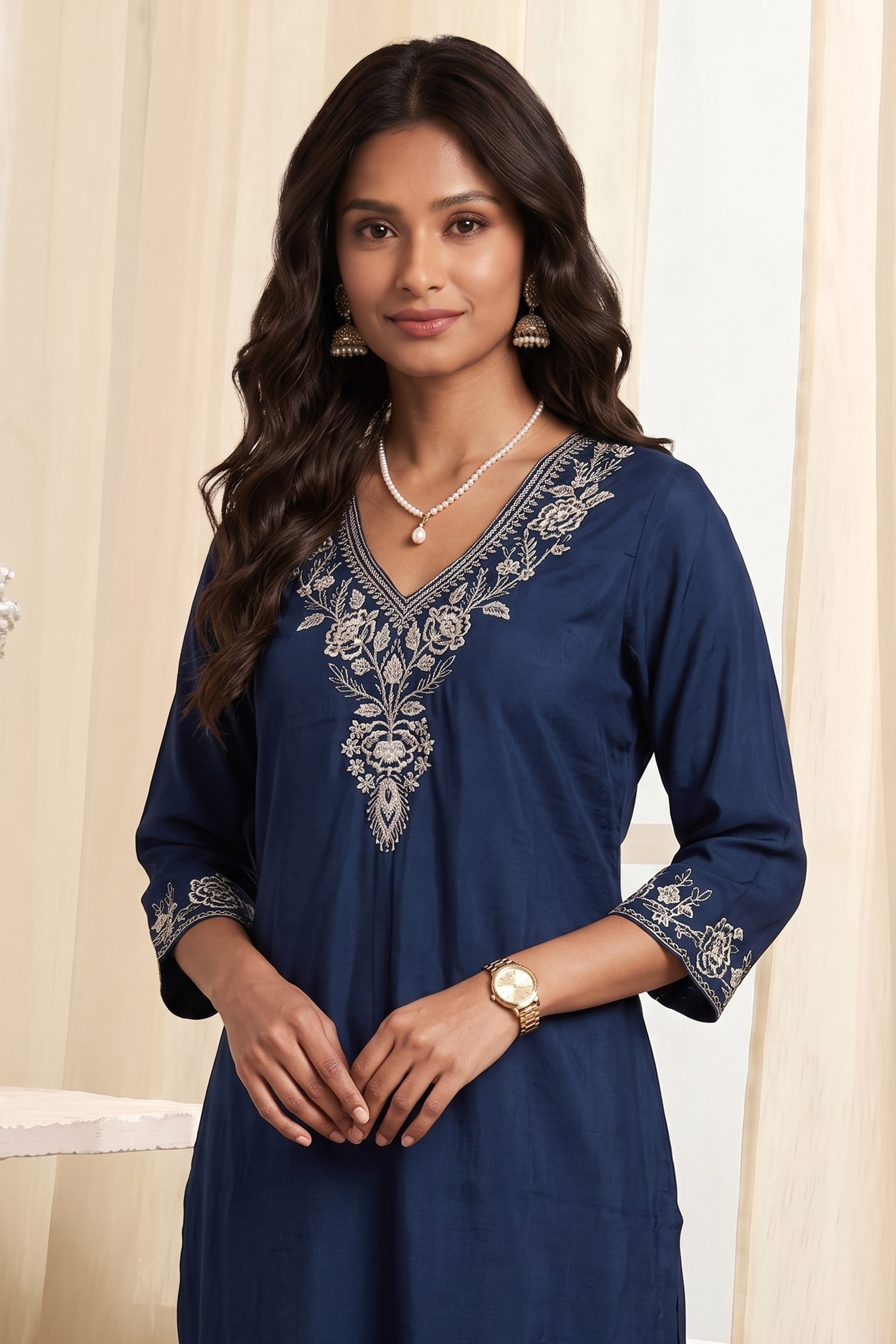 Blue Polyester Solid Kurta image number 8