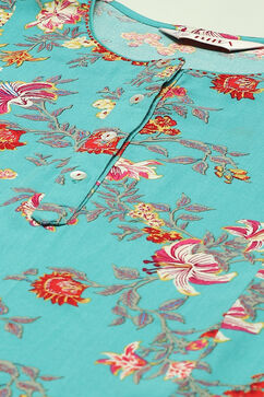 Turquoise Viscose A-Line Kurta Palazzo Suit Set image number 1