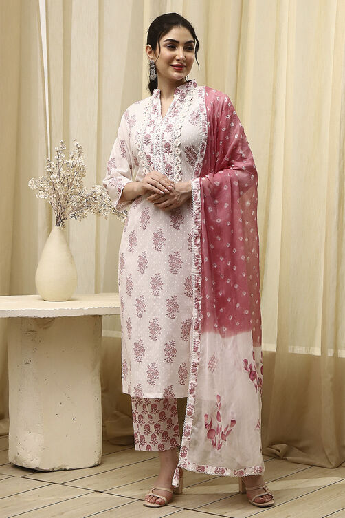 Blue Cotton Hand Embroidered Unstitched Suit Set image number 1