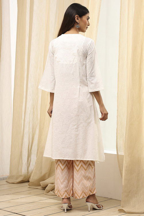 Blue and White Cotton Straight Suit Set image number 5