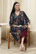 Coral Red Floral Printed Straight Kurta image number 0