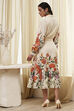 Beige Cotton Floral Shirt-Style Flared Dress image number 3