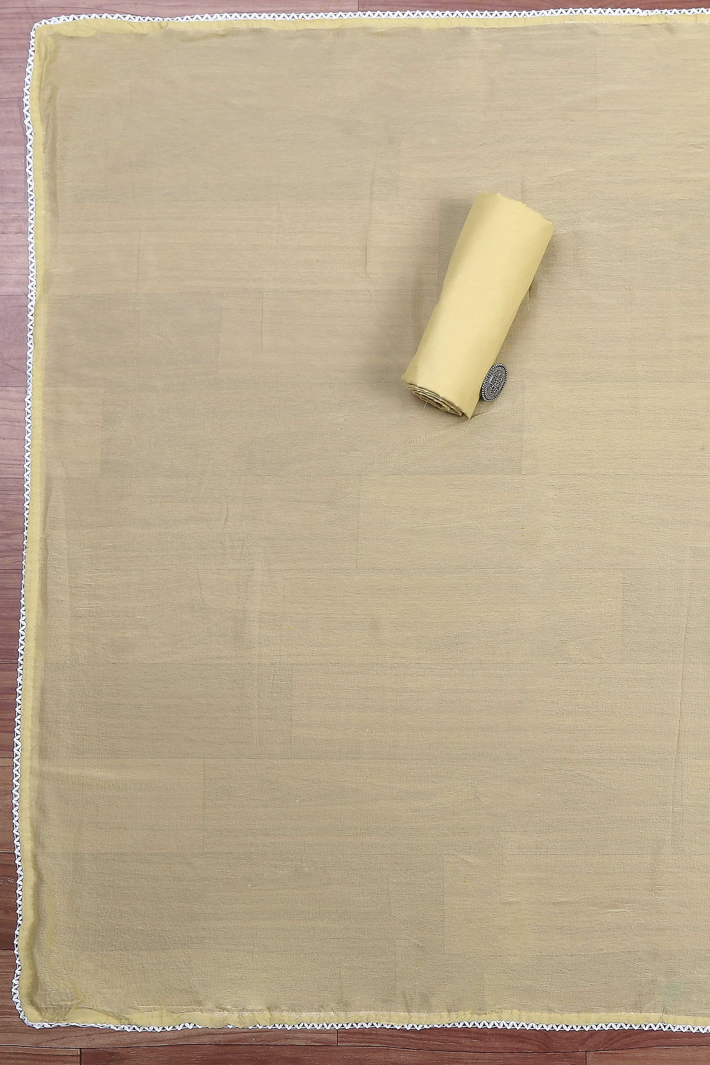 Ochre Cotton Rajasthani Print Unstitched Suit Set image number 3