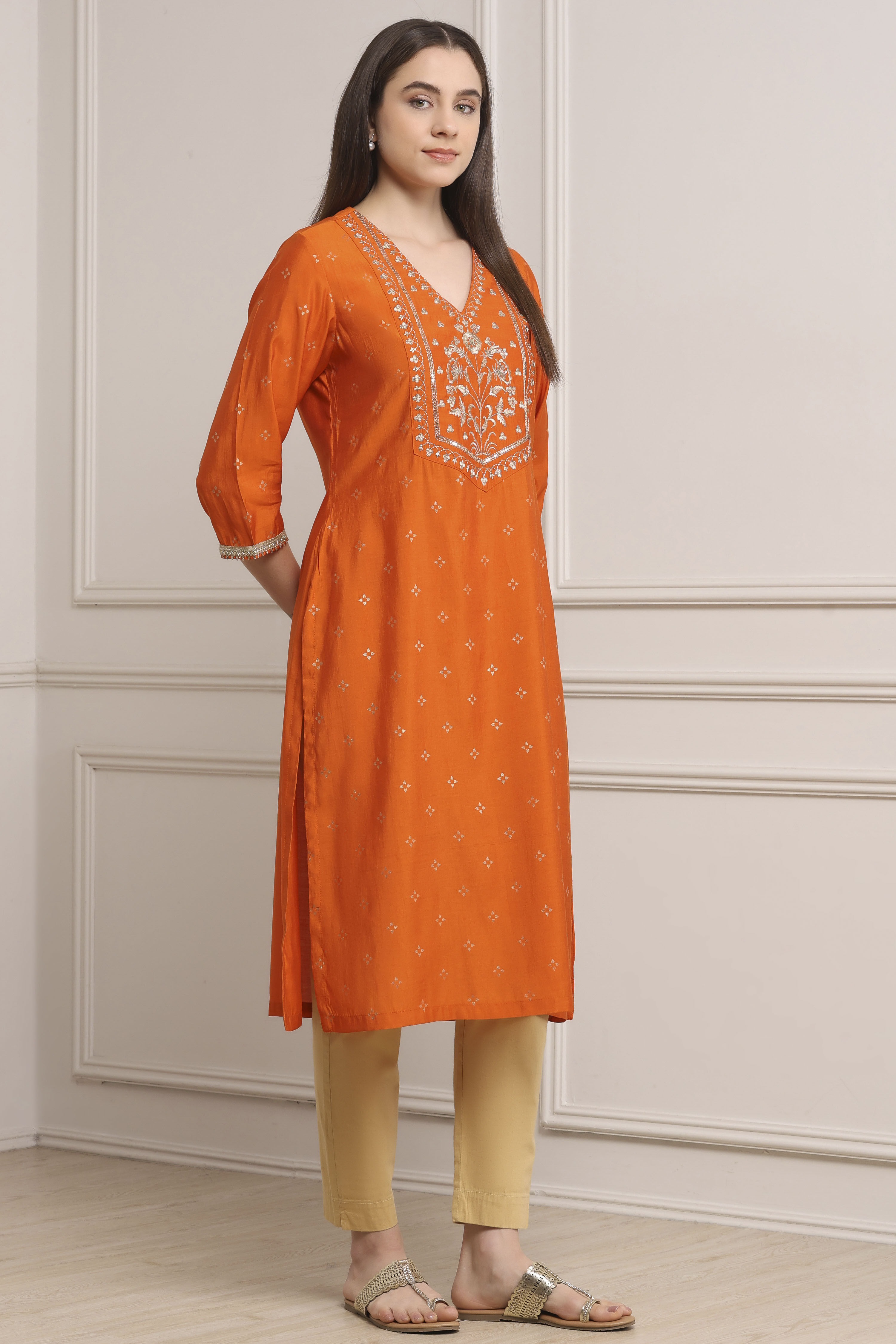 Orange Viscose Rayon Straight Kurta image number 4