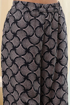 Black Printed Shirt-Style Straight Co-ord Set image number 2