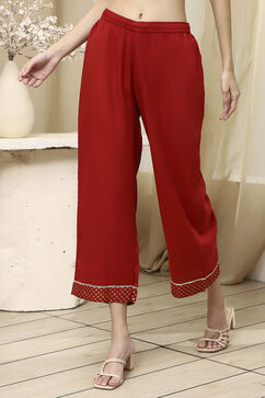 Red Dyed Straight Palazzos image number 3