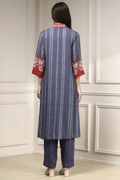 Blue Viscose Rayon Straight Printed Suit Set image number 4