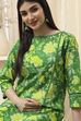 Blue Cotton Floral Straight Kurta image number 1