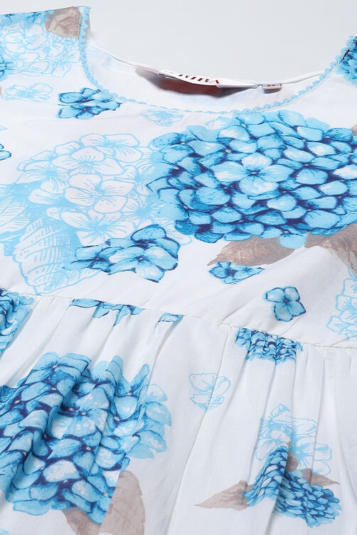 White & Blue Cotton Anarkali Kurta Churidar Suit Set image number 1