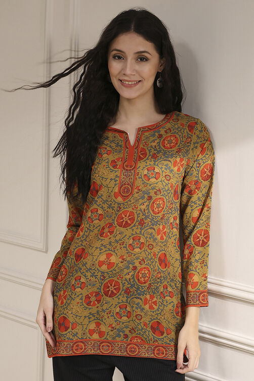 Mustard Red Polyester Straight Printed Short Kurta image number 6