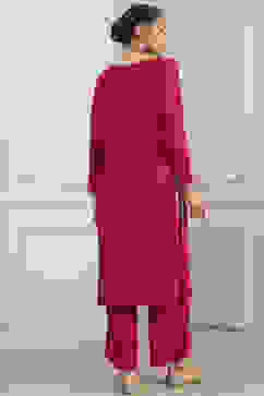 Fuchsia Solid Straight Suit Set image number 4