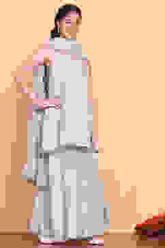 Powder Blue Solid A-Line Suit Set image number 4