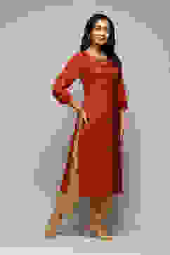 Rust Orange Viscose Straight Printed Kurta image number 3