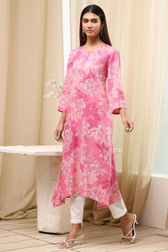 Onion Pink Viscose Rayon Straight Kurta image number 2