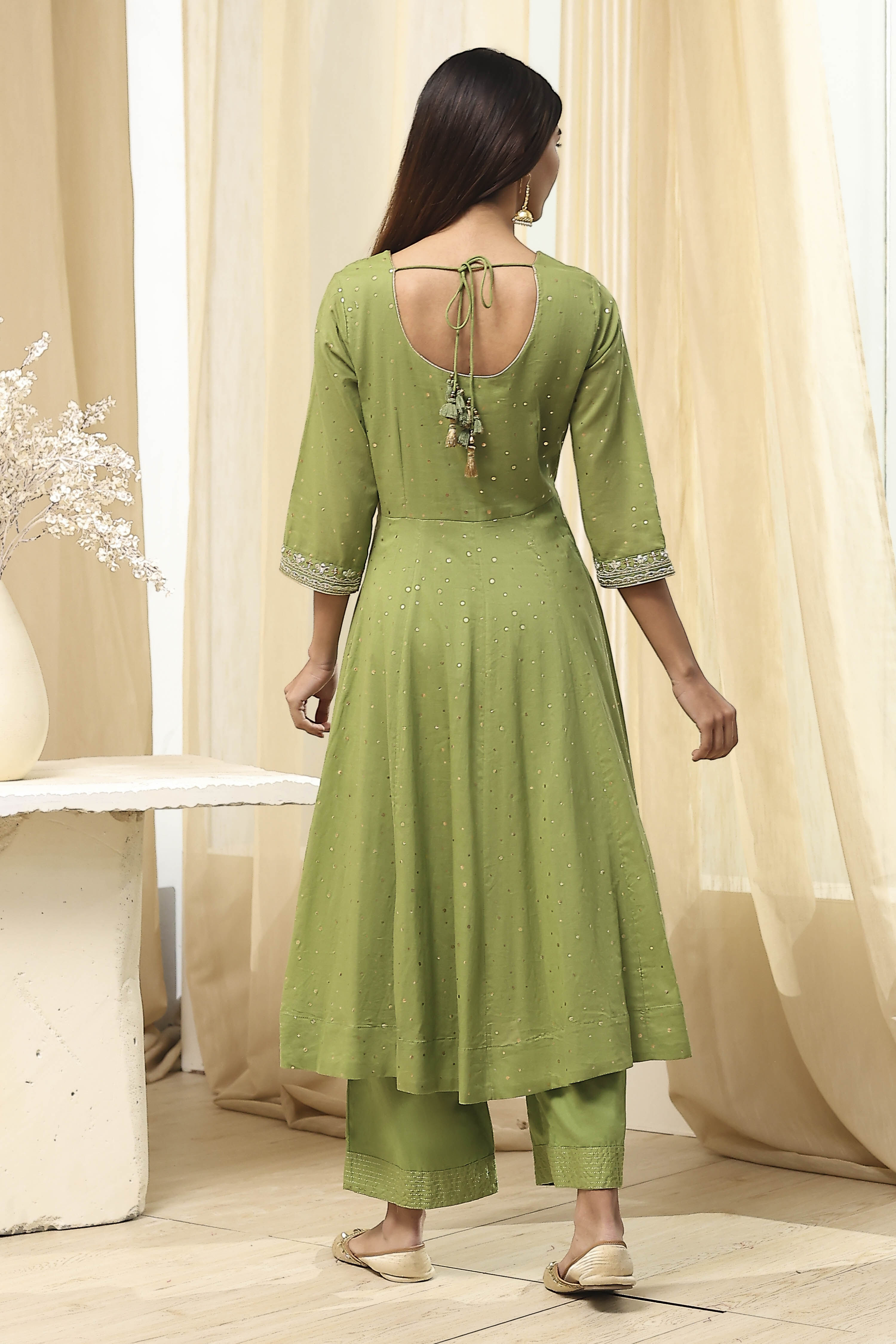 Blue Cotton Foil Printed Anarkali Suit Set image number 4