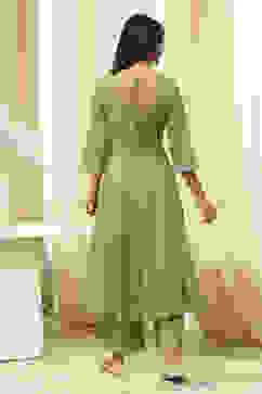 Green Cotton Foil Printed Anarkali Suit Set image number 4