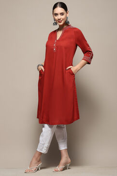Rust Solid Regular Fit Straight Kurta image number 0