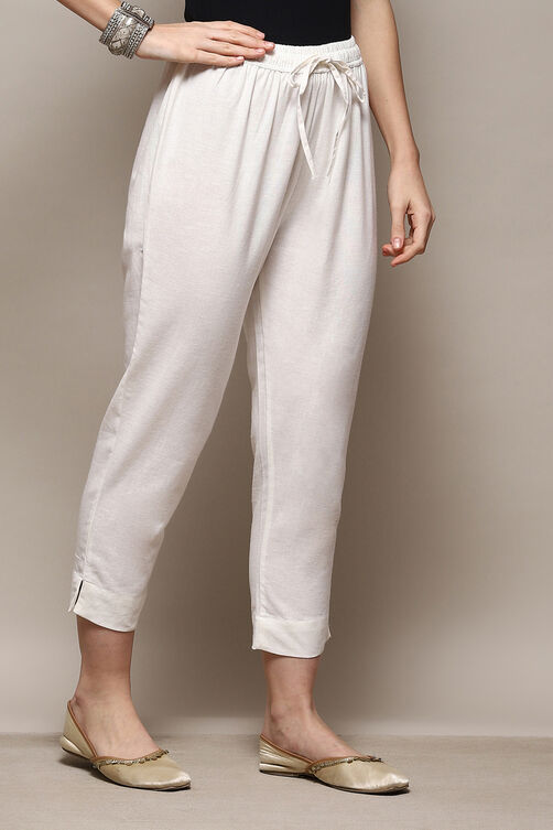 Rust Cotton Flax Slim Solid Pants image number 3