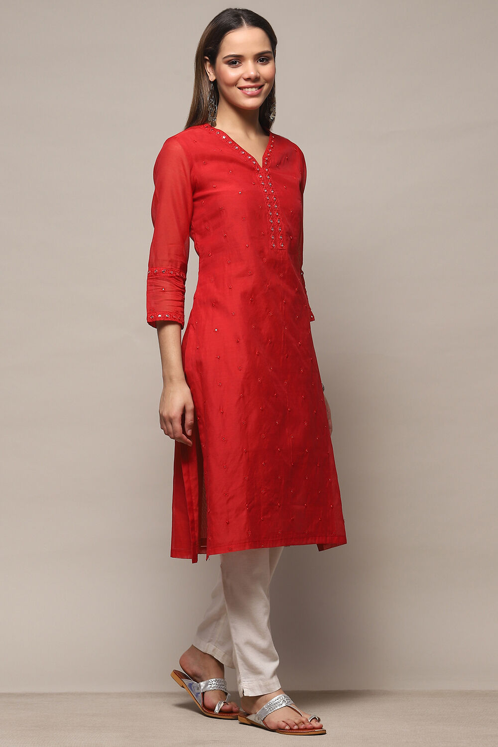 White Polyester Asymmetric Kurta image number 4