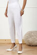 White Solid Cotton Blend Narrow Pants image number 2