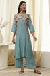 Blue Floral Straight Kurta Set image number 6